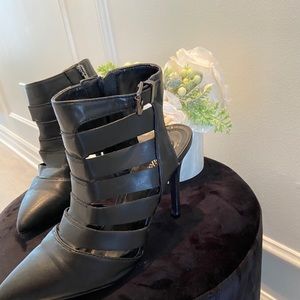 Black Leather Caged Bootie
